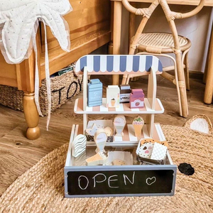 Tienda plegable de madera - cafetería, confitería con accesorios