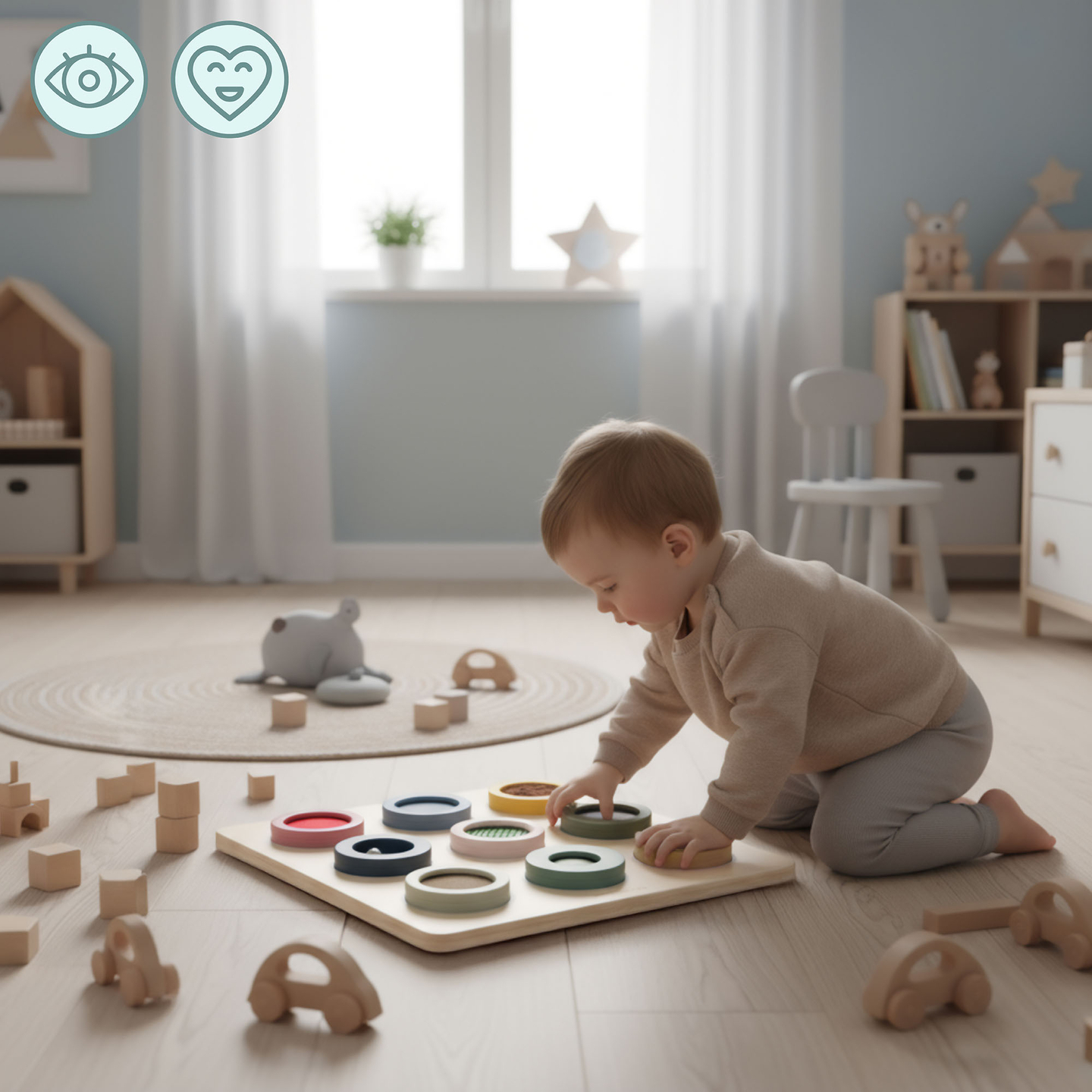 Tablero sensorial Montessori de madera: 9 texturas para descubrir y desarrollar el sentido del tacto