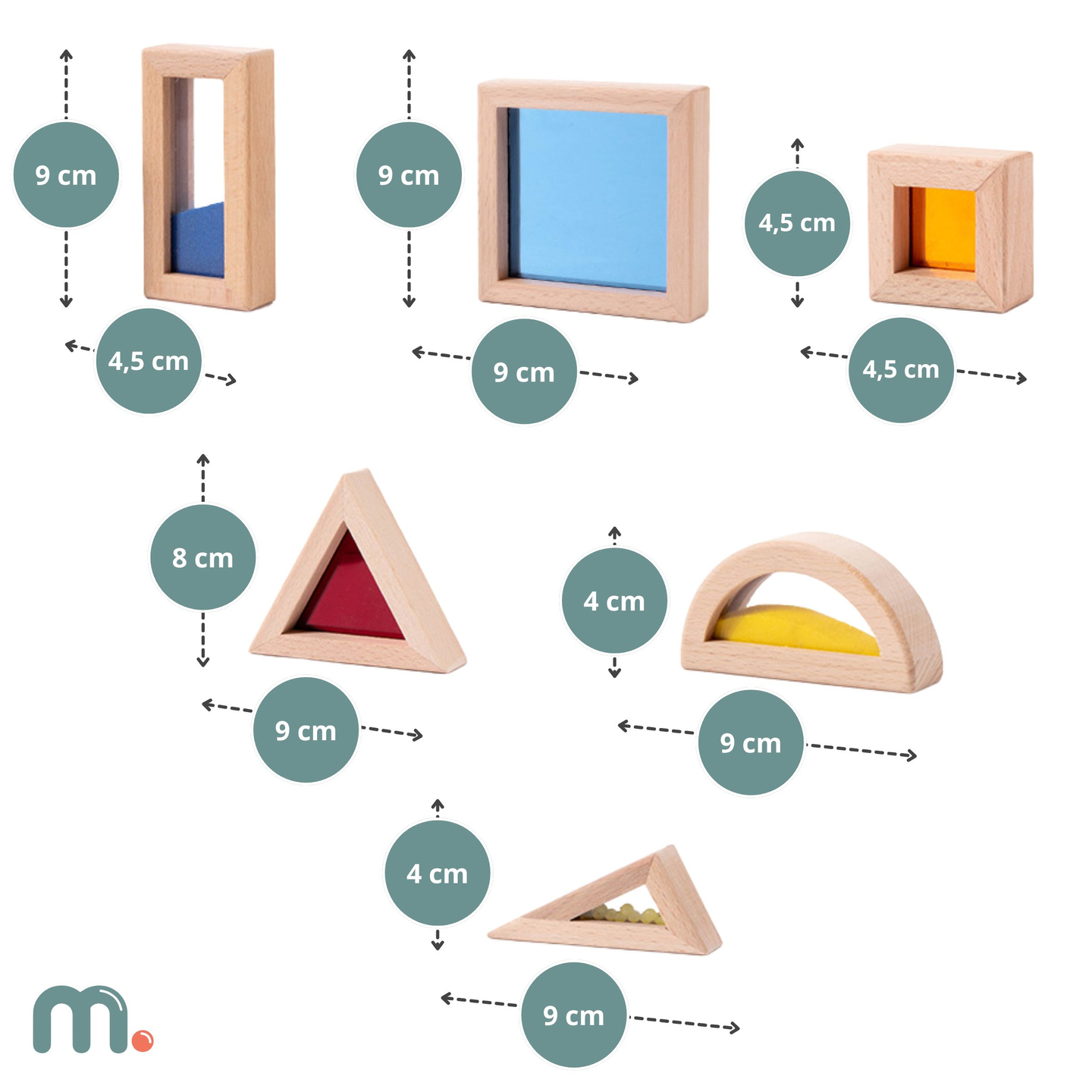Juego de bloques sensoriales de madera con diferentes rellenos - 15 piezas