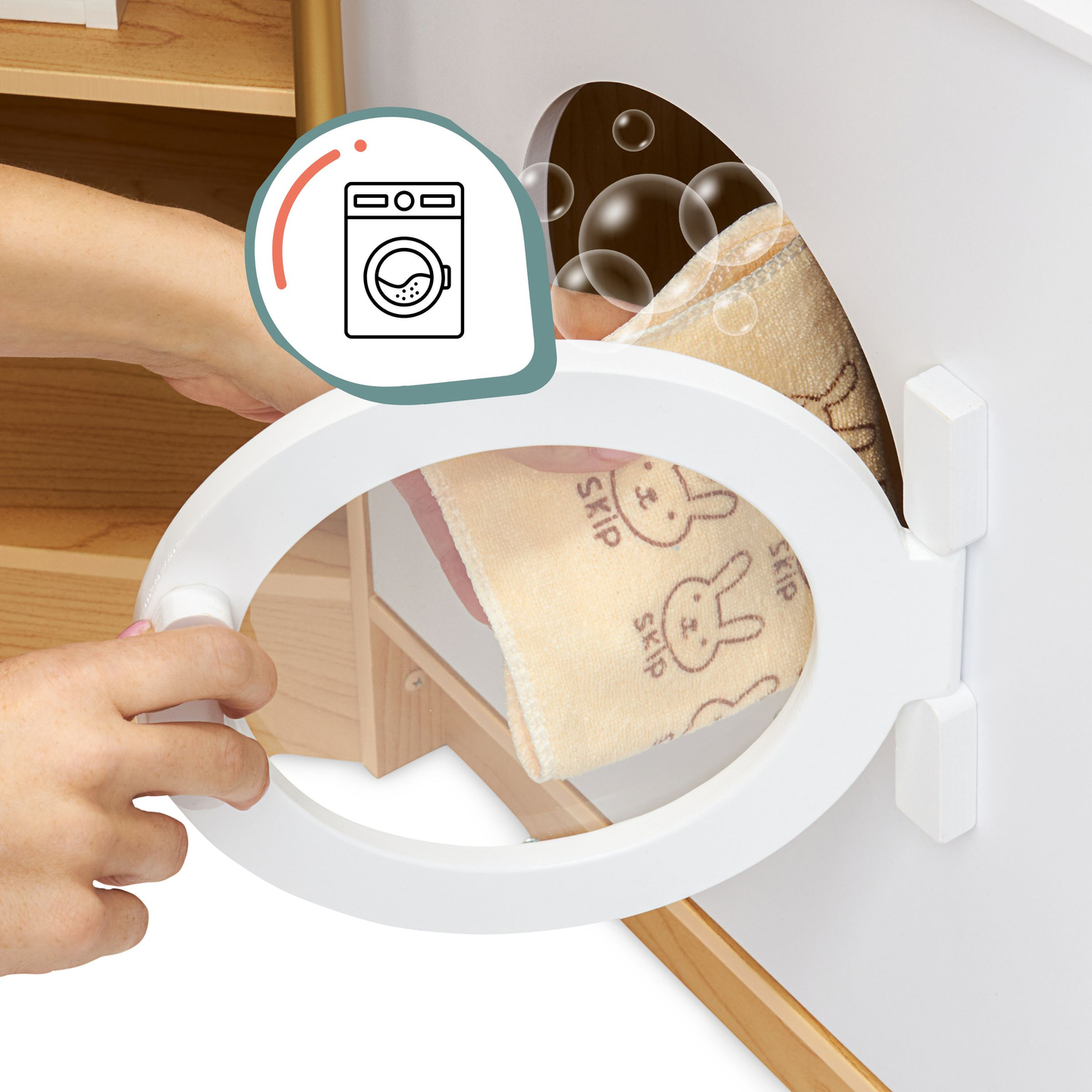 XXXXL gran cocina interactiva de madera con iluminación LED, lavadora microondas cafetera y juego de frutas y verduras - 50 elementos