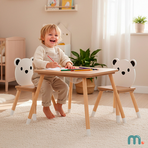 Mesa de madera con almacenaje y 2 sillas Conjunto infantil - Lindo Osito de Peluche