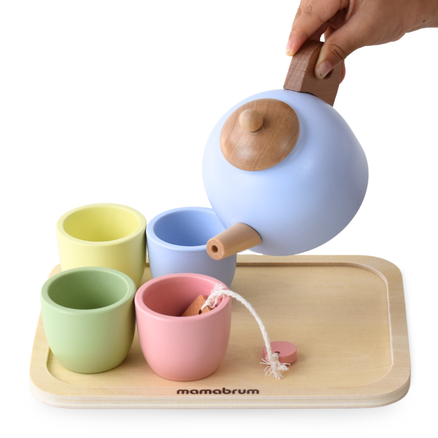 Juego de té de madera con bandeja - 7 elementos