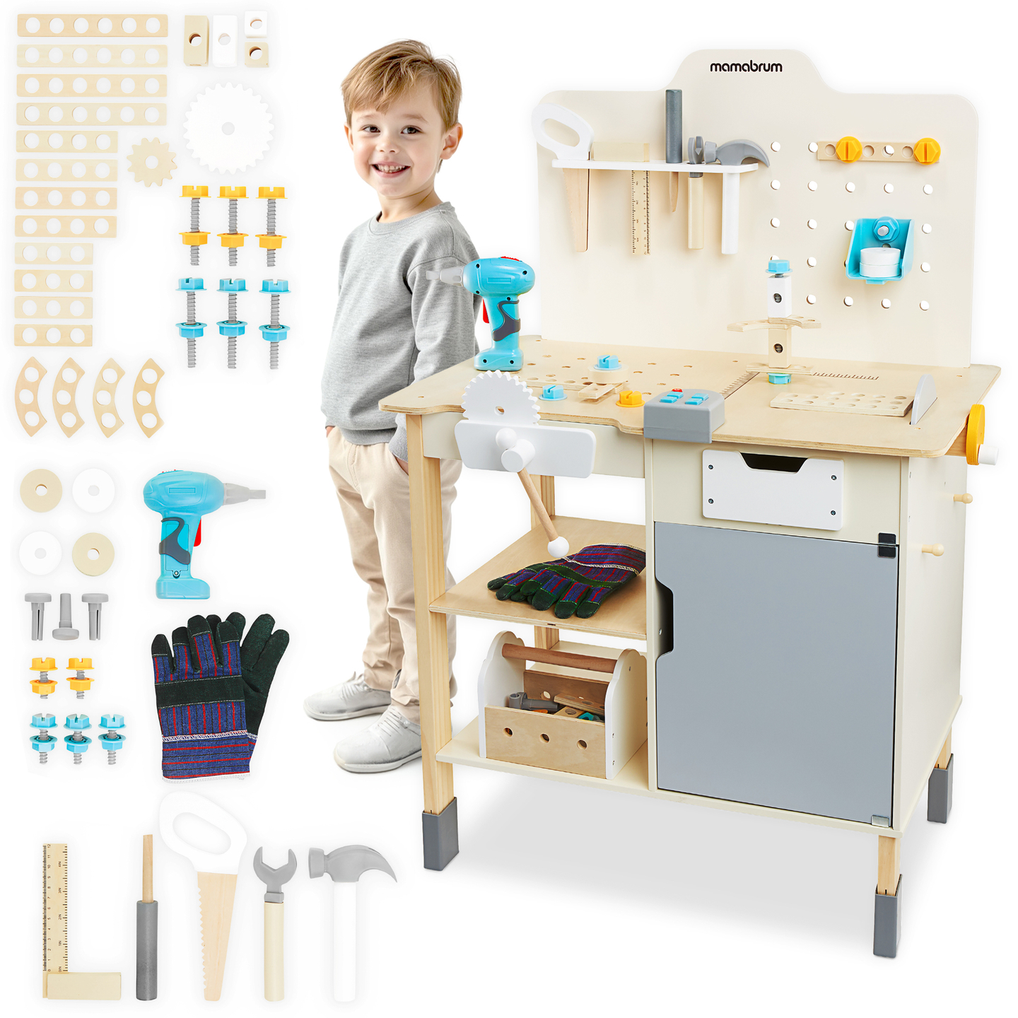 Gran taller de madera con herramientas XXL - set de bricolaje, 74 elementos