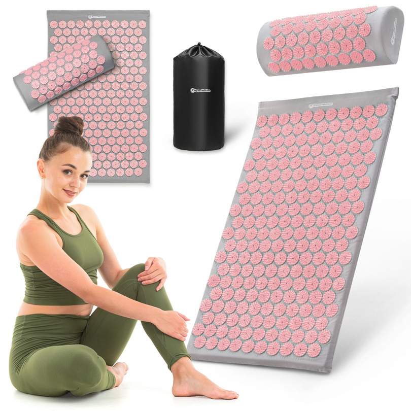 Esterilla de acupresión con almohada y funda - 72 cm HyperMotion gris y rosa