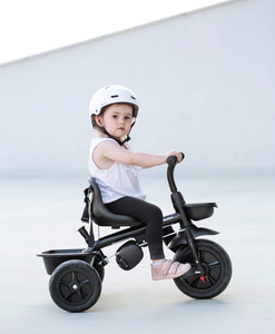 Triciclo HyperMotion TOBI VECTOR: ruedas infladas permanentemente + empujador. De color negro.