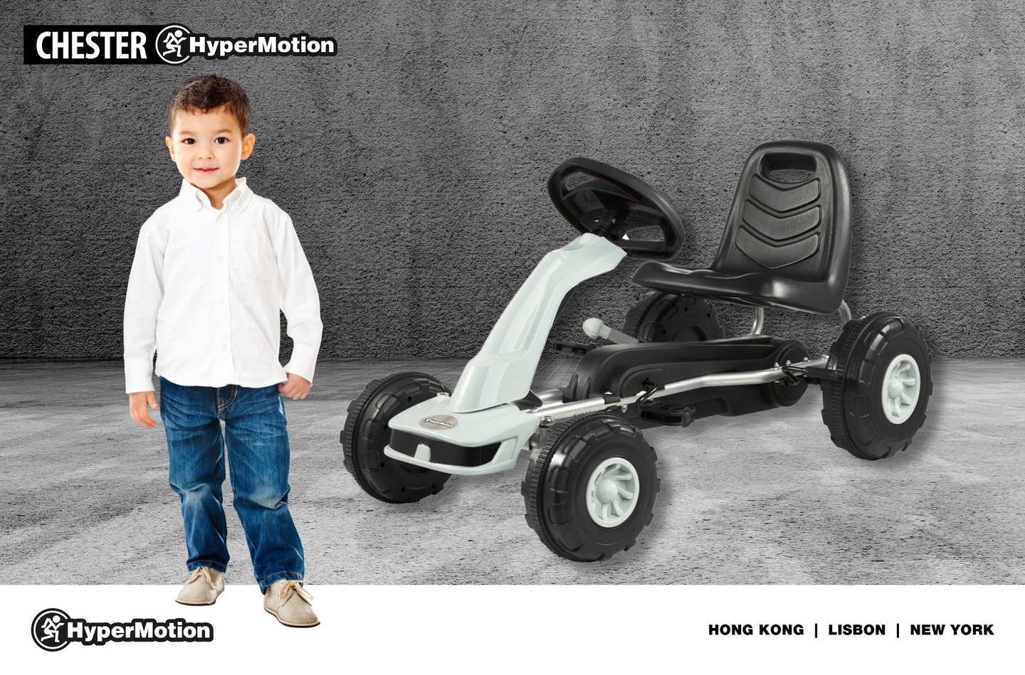 Kart de pedales CHESTER - correpasillos para niños de 3 a 6 años - gris