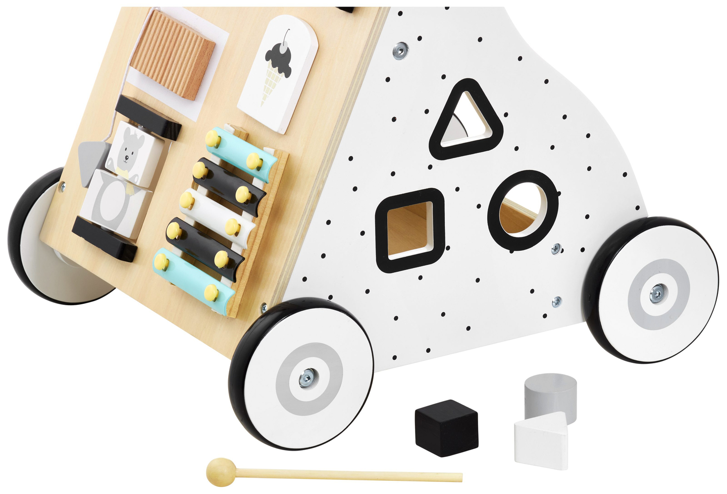 Andador/empujador educativo de madera para niños - tablero de manipulación