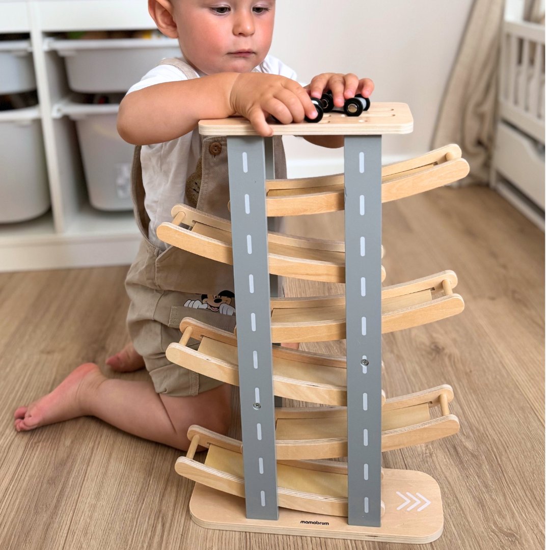 Pista de madera - tobogán para coches - 6 plantas