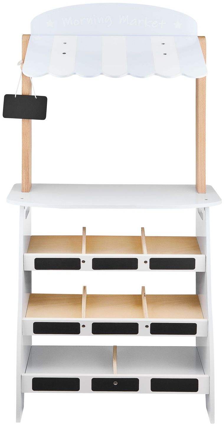 Tienda de comestibles: un puesto de madera con cajas, una caja registradora y una terminal