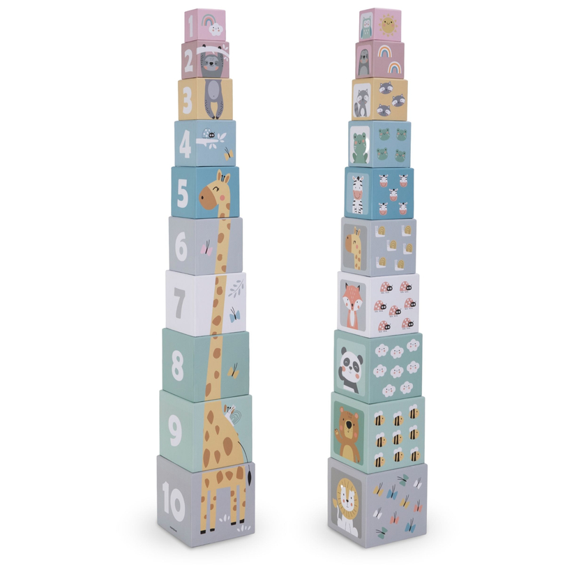 Torre apilable para niños con 10 elementos - números y animales