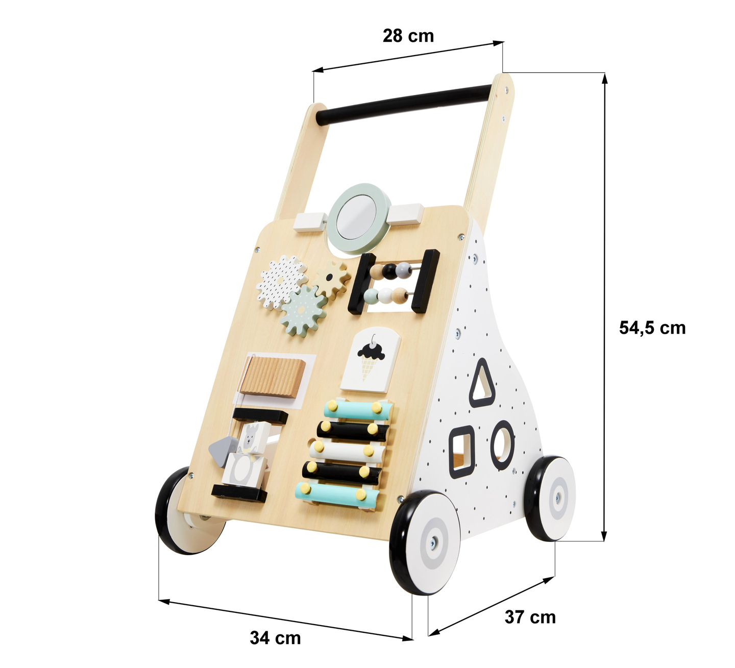 Andador/empujador educativo de madera para niños - tablero de manipulación