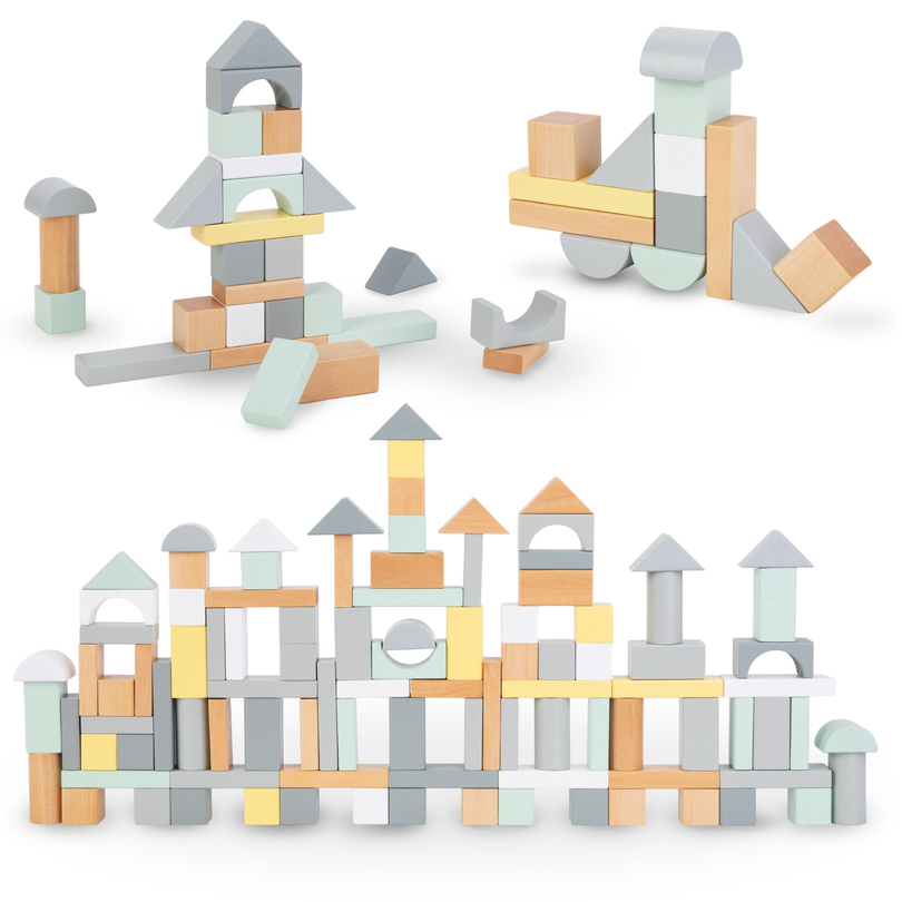 Bloques de madera en colores pastel - juego de 100 piezas XL