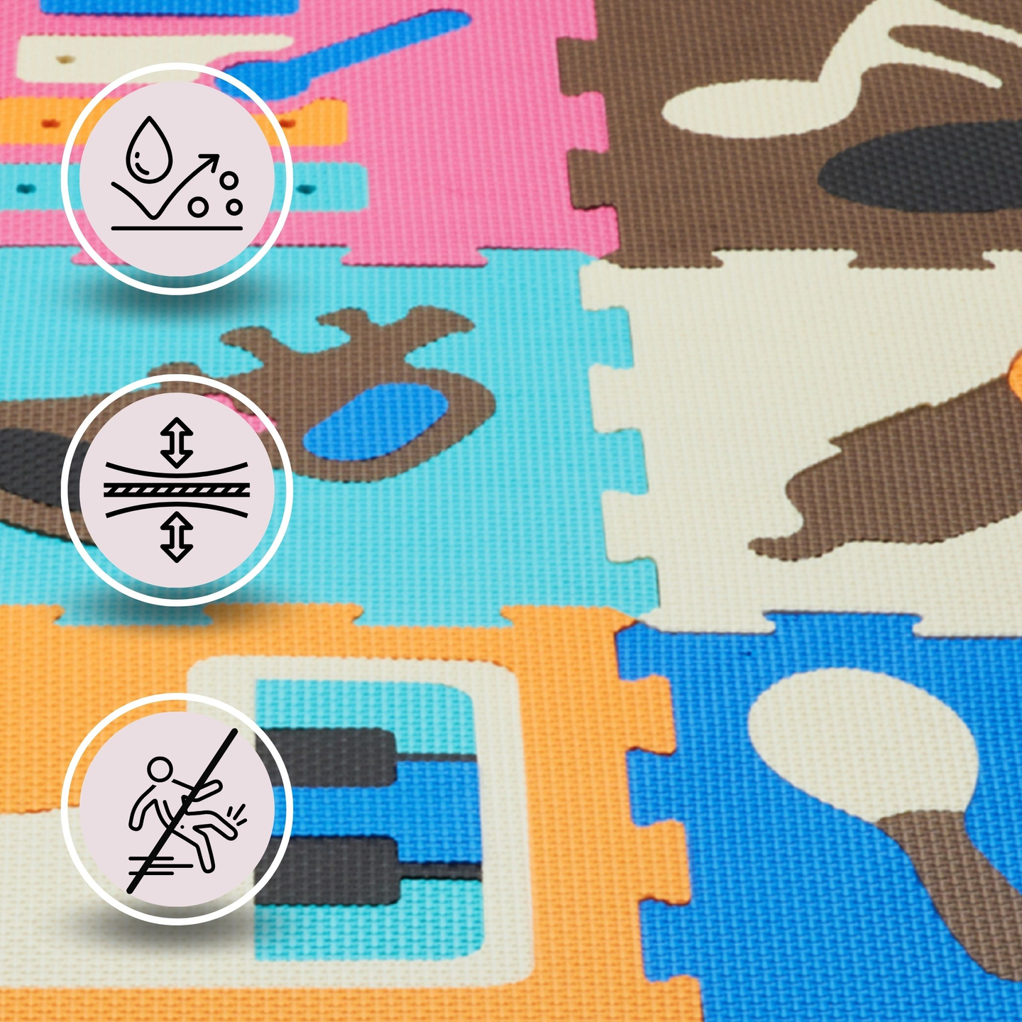 Alfombra educativa rompecabezas de espuma 90 x 90 x 1 cm - espuma EVA - patrón: instrumentos