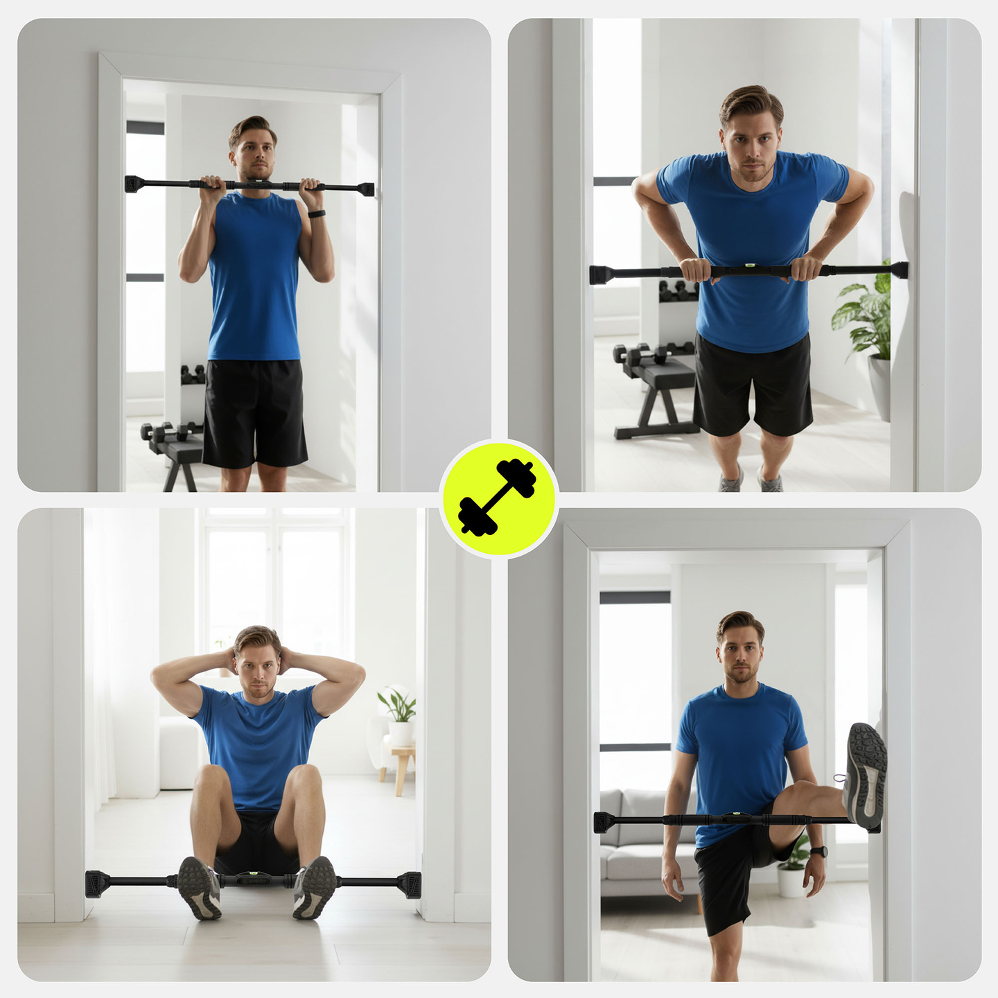 Barra de dominadas ajustable HyperMotion 74-100 cm, 200 kg, negra