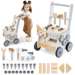 Andador de madera 3en1, empujador + taller - 47 elementos