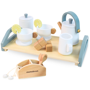 Juego de té grande de madera con bandeja - 17 elementos