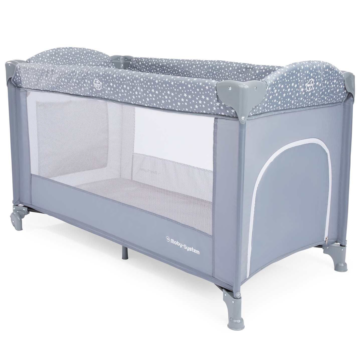 Cuna de viaje / parque infantil 2 niveles con cambiador, techo y colchón Happy Traveler BASIC PLUS - gris