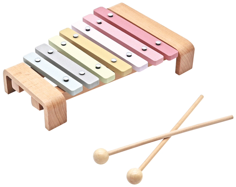 Platillos de madera - xilófono para niños, colores del arcoíris