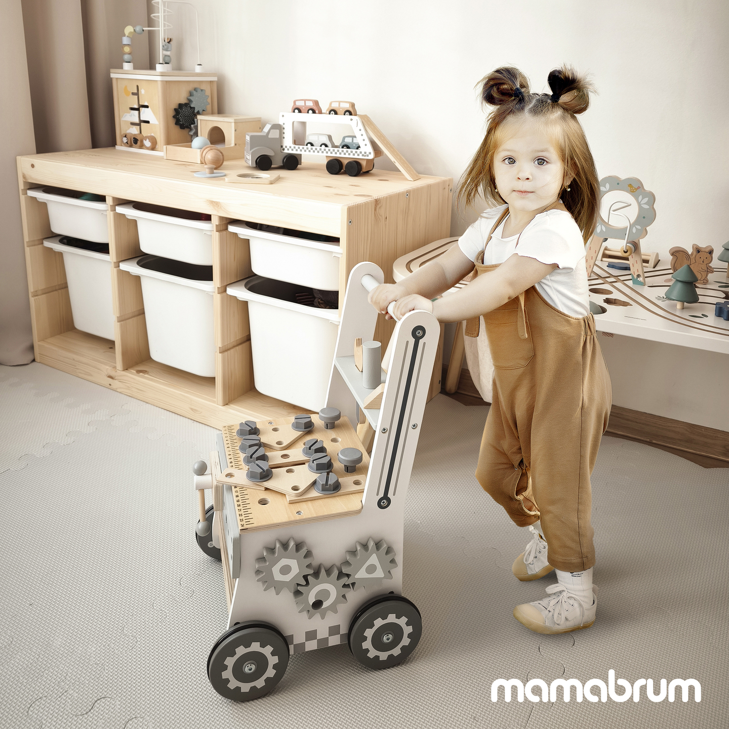 Andador de madera 3en1, empujador + taller - 47 elementos