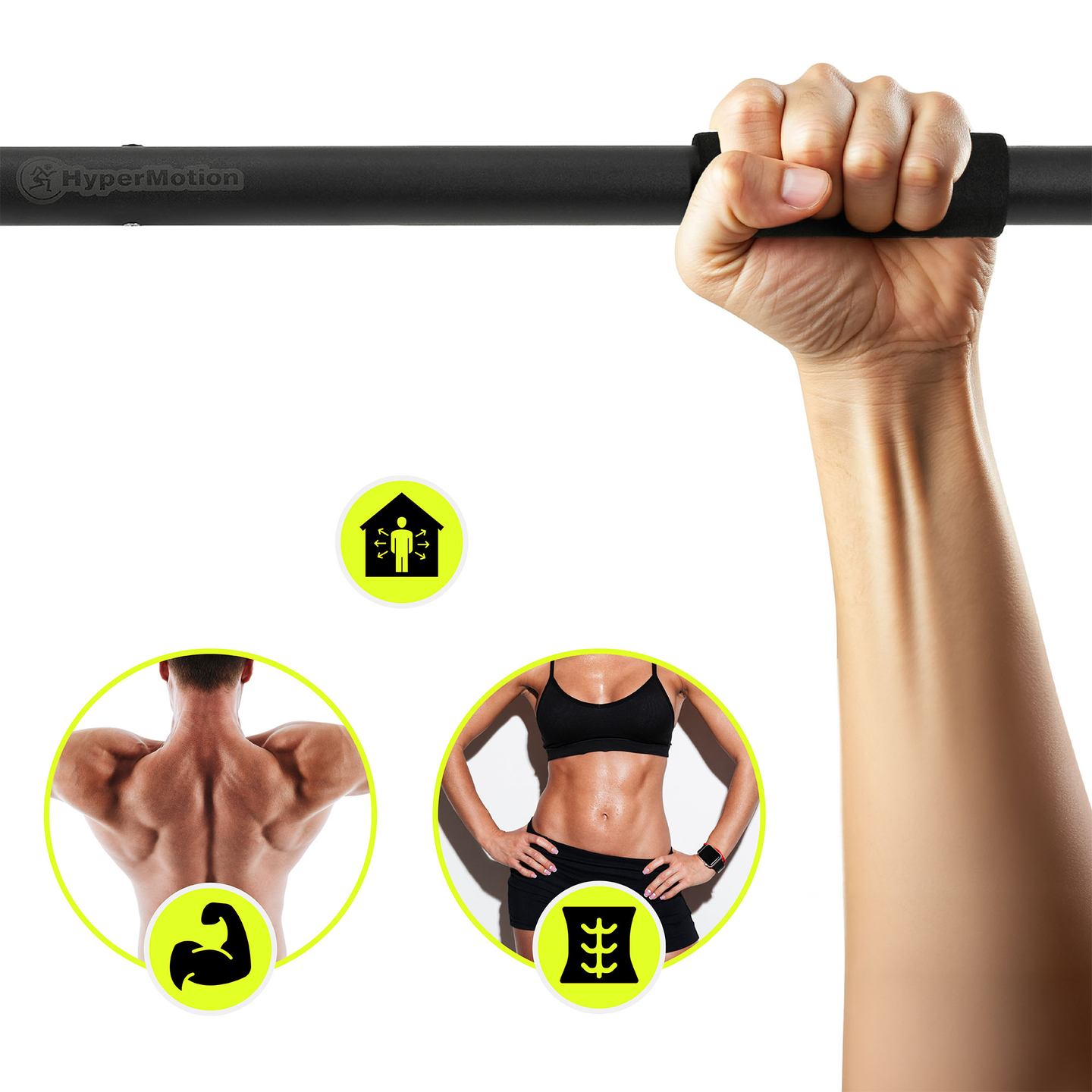 Barra de dominadas ajustable HyperMotion 80-130 cm, 150 kg, negra