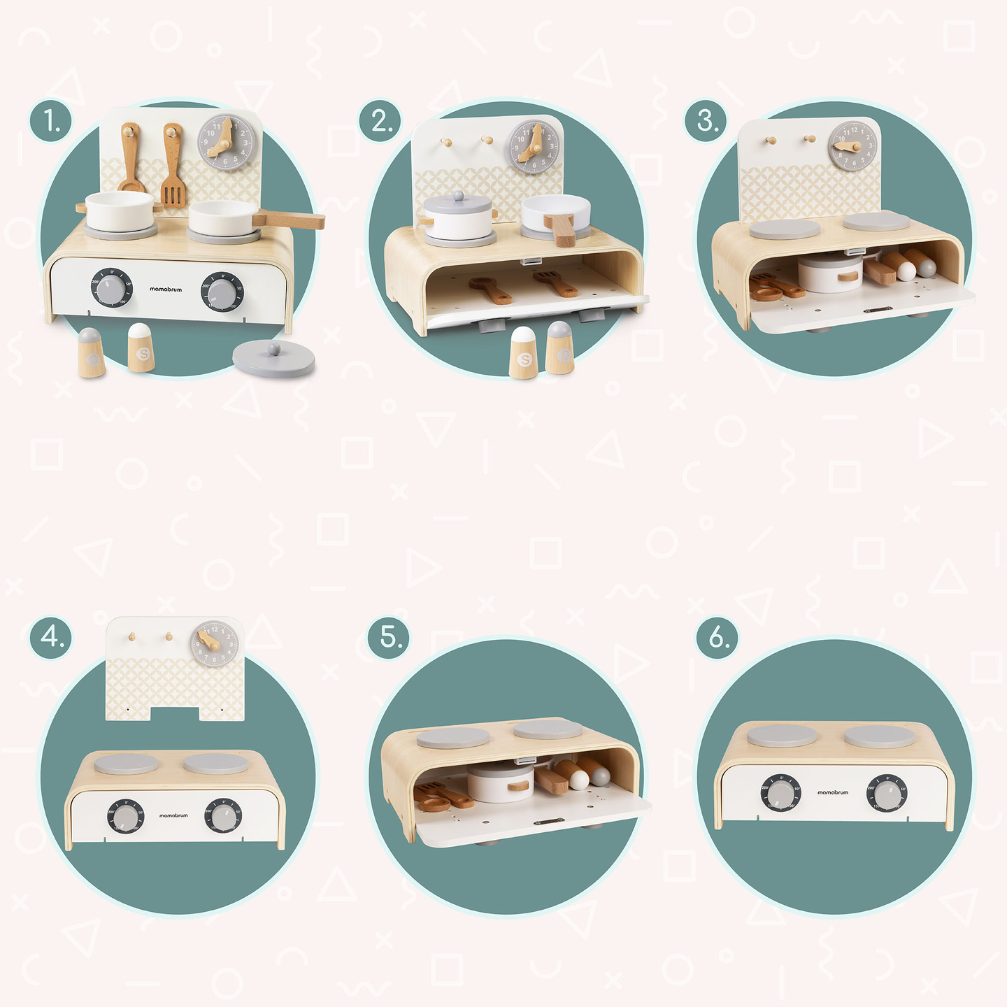 Cocina plegable de madera Mamabrum para niños: juego con ollas, accesorios de cocina y almacenaje