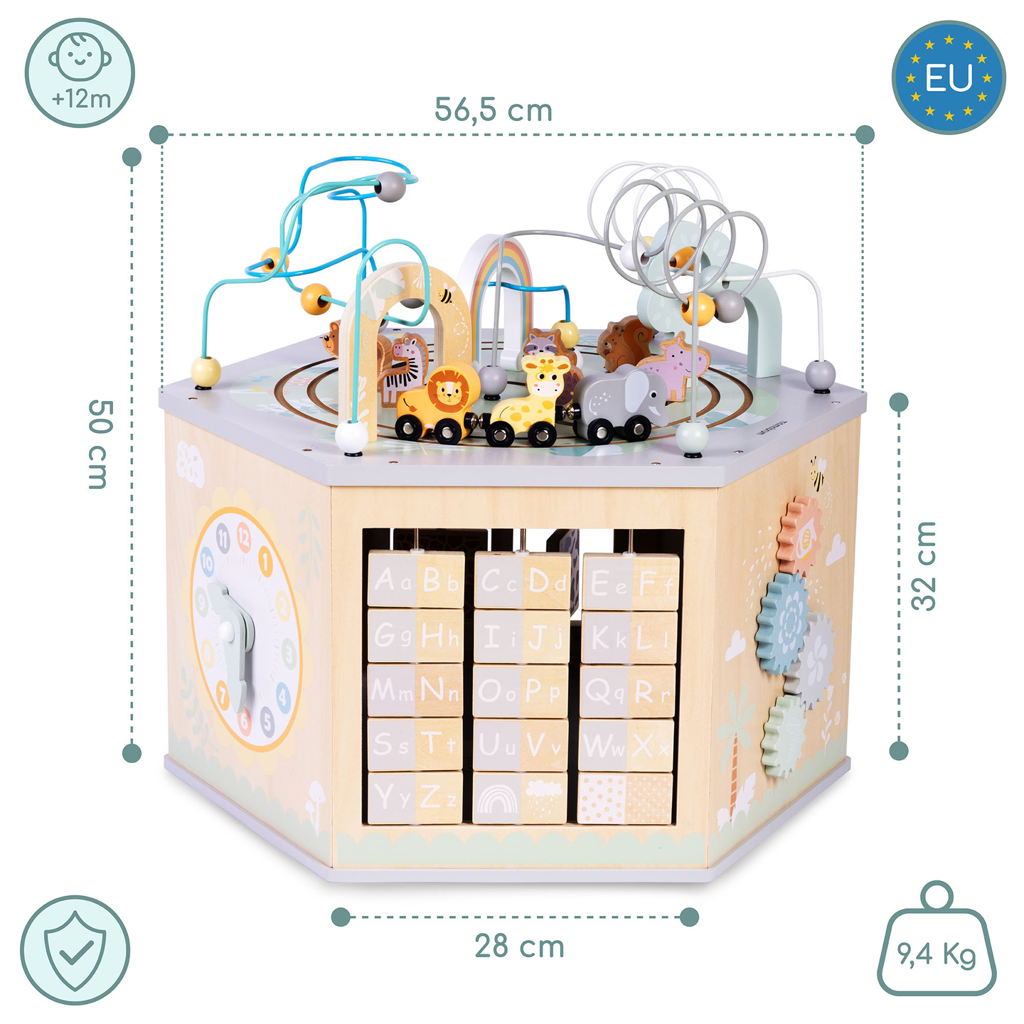 Cubo educativo de madera grande: un juguete Montessori con tren magnético y bucles de motor