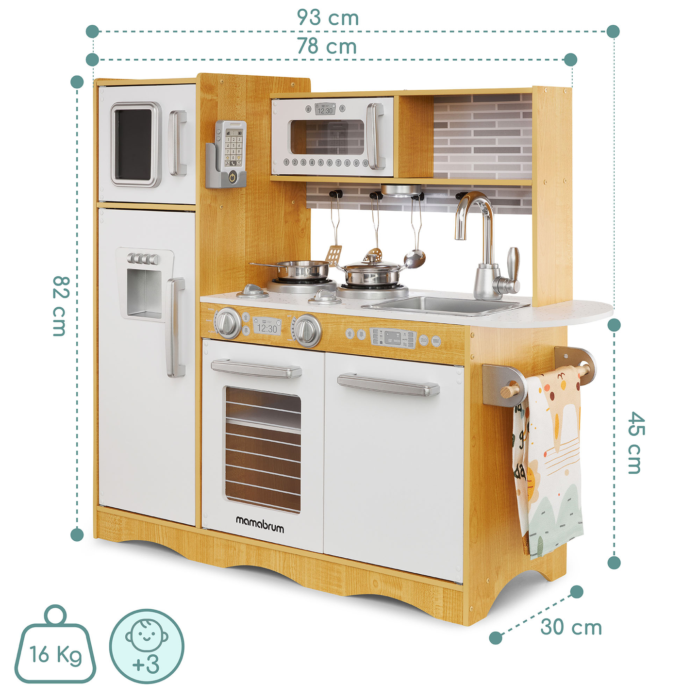 Cocina XXL de madera con iluminación LED, delantal y accesorios.