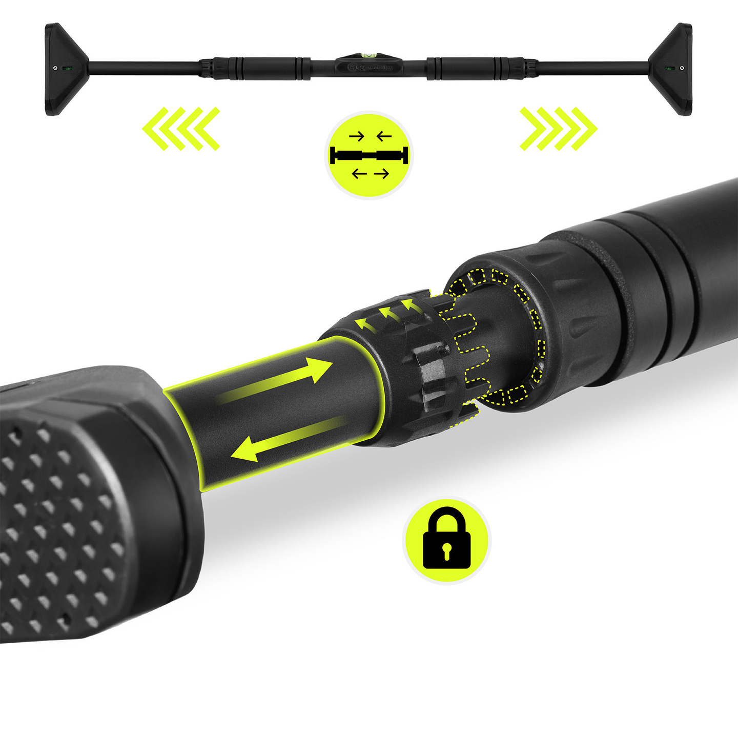 Barra de dominadas ajustable HyperMotion 70-100 cm, 200 kg, negra