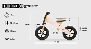 Bicicleta sin pedales de madera HyperMotion LEXI - ruedas de espuma, súper ligera - rosa