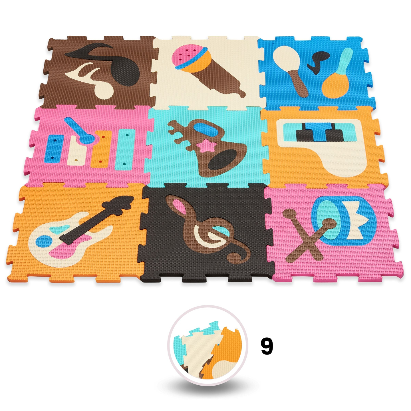Alfombra educativa rompecabezas de espuma 90 x 90 x 1 cm - espuma EVA - patrón: instrumentos