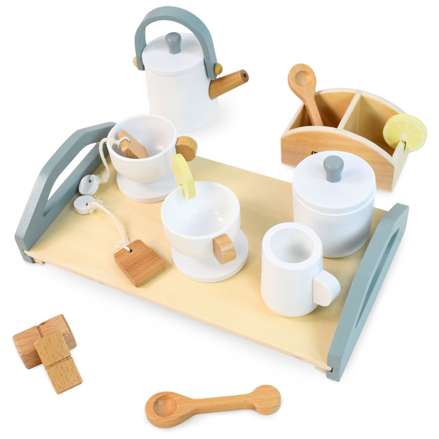 Juego de té grande de madera con bandeja - 17 elementos