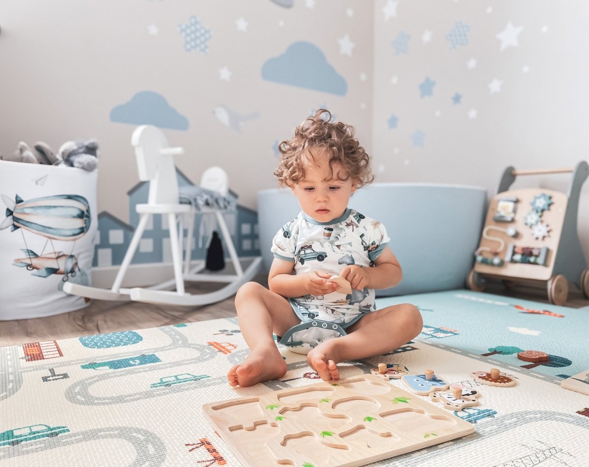 Alfombra de espuma XXL de doble cara - Rollo de 2 CM (carretera y zigzags)