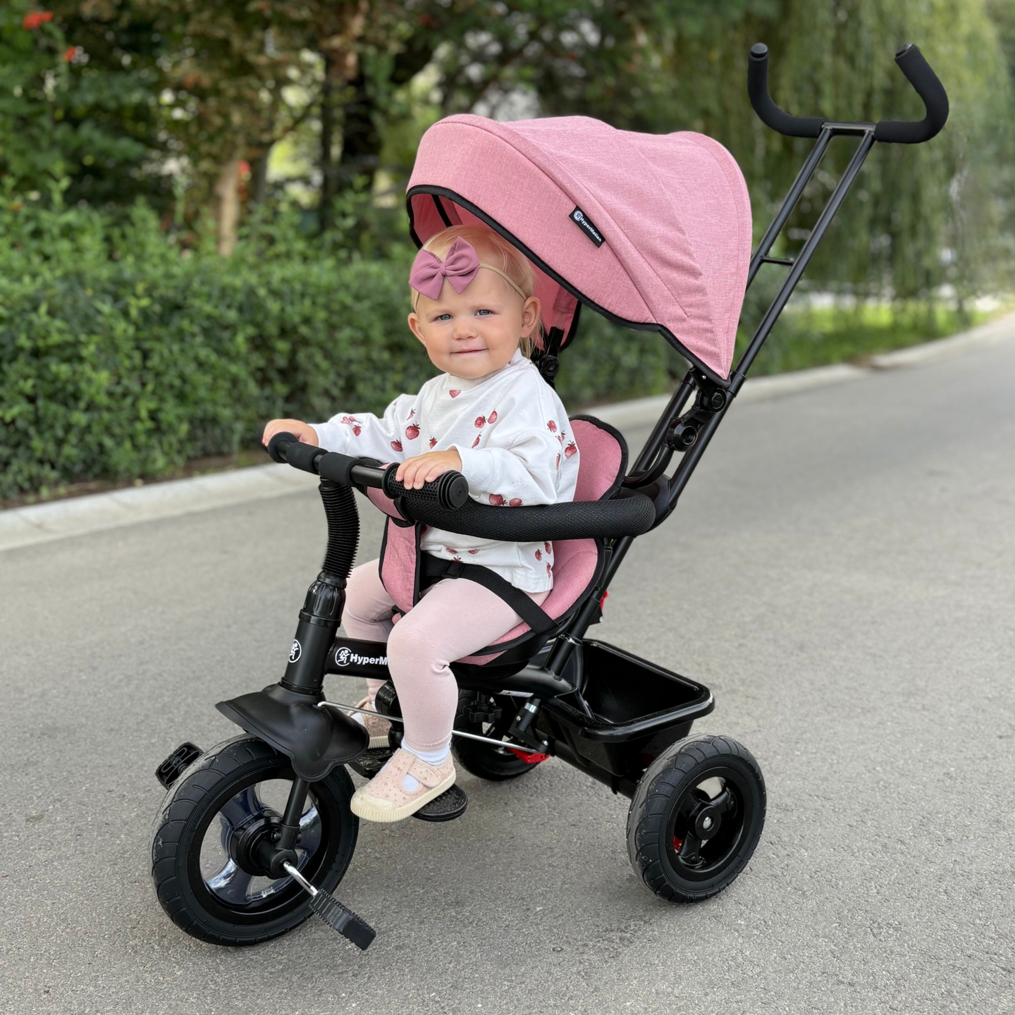 Triciclo para niños de 1 a 4 años - TOBI FREY - rosa - giratorio - ruedas hinchables + empujador