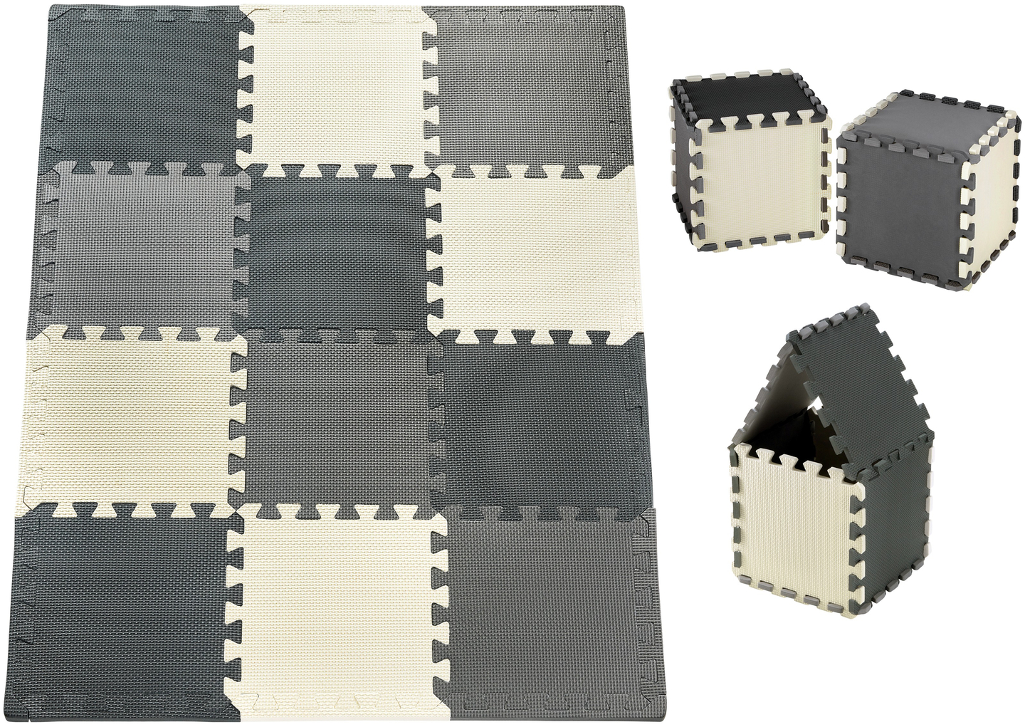 Puzzle de espuma 12 uds. - tapete educativo de espuma 120 x 90 x 1,2 cm con borde - gris
