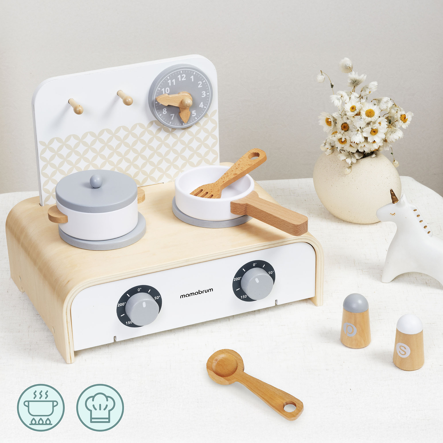 Cocina plegable de madera Mamabrum para niños: juego con ollas, accesorios de cocina y almacenaje