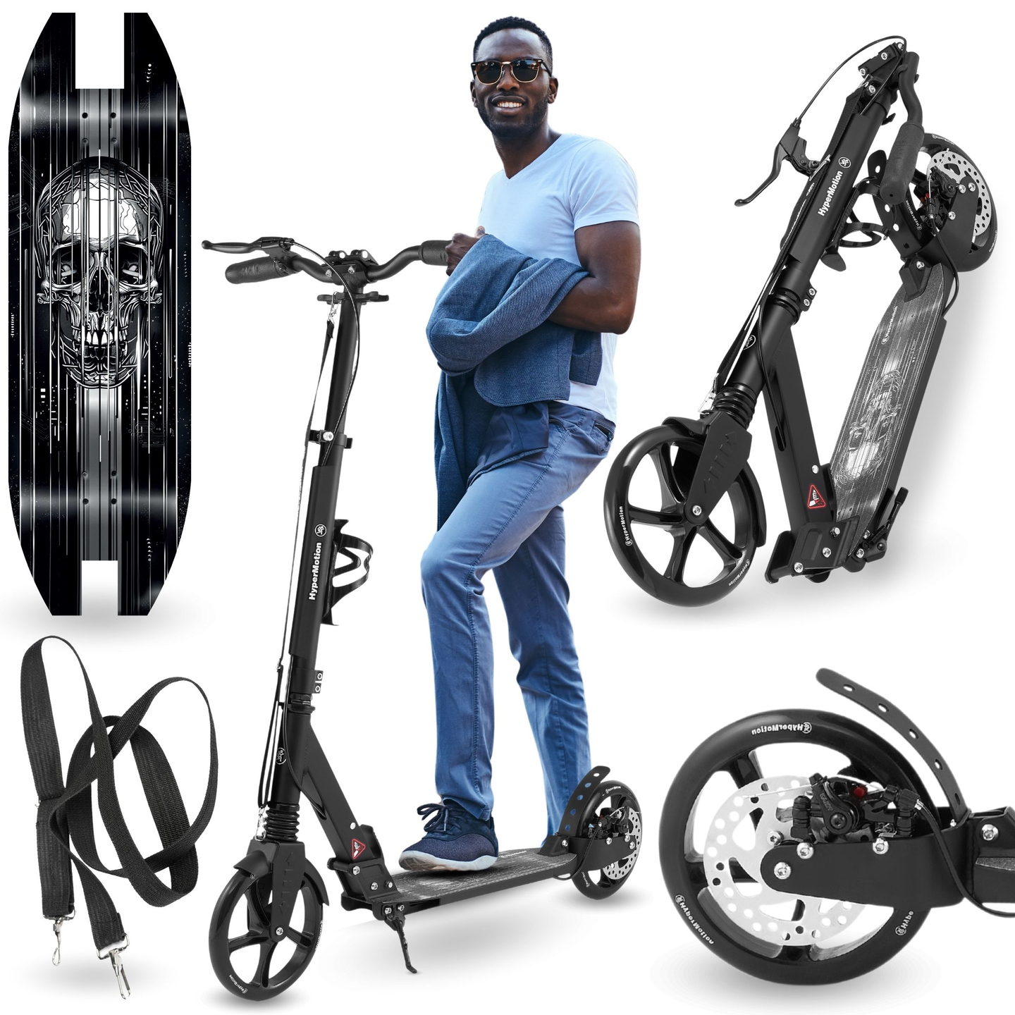Scooter de dos ruedas para jóvenes adultos - con amortiguador - HyperMotion Skyline - negro, aluminio - 100kg