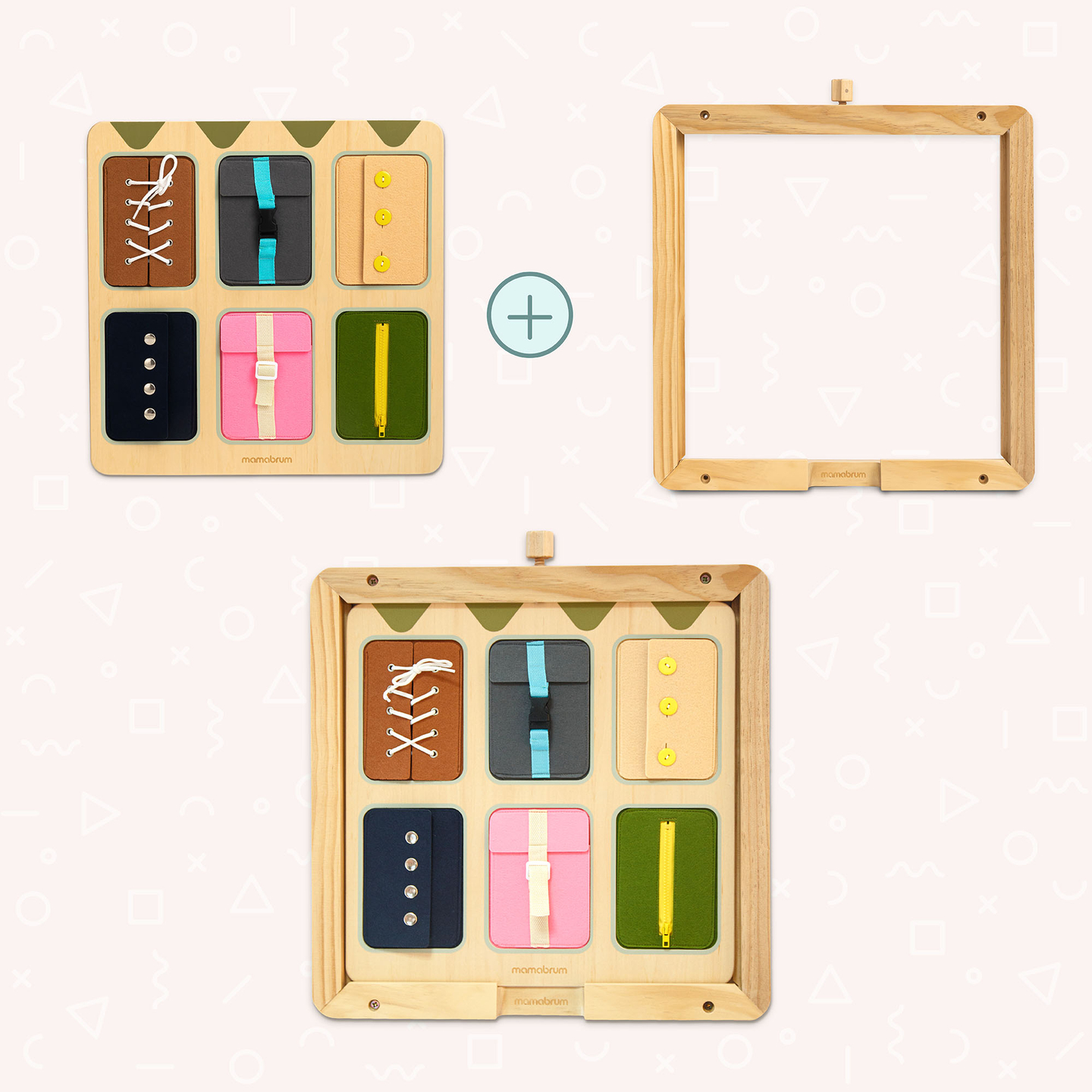 Tablero manipulativo Montessori de madera: Aprendizaje sensorial de la independencia - cordones, hebillas, botones, broches, cremallera