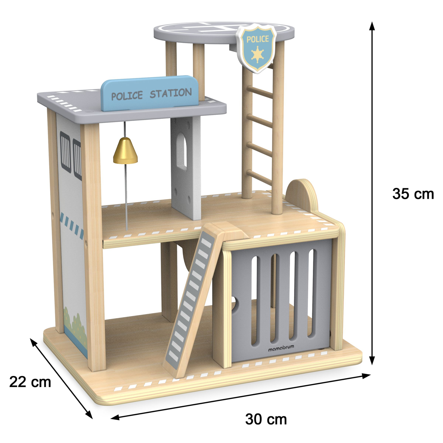 Comisaría de policía de madera con accesorios.
