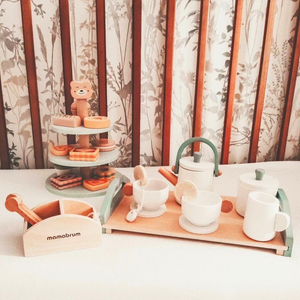 Juego de té grande de madera con bandeja - 17 elementos