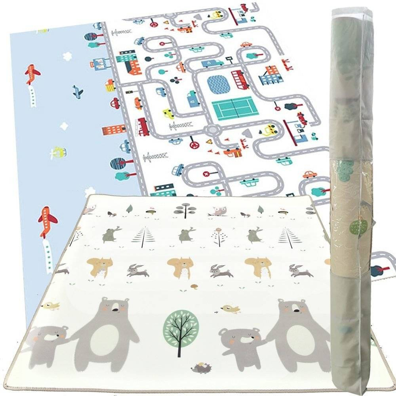 Alfombra de espuma XXL de doble cara - Rollo de 2 CM (carretera y bosque con osito)