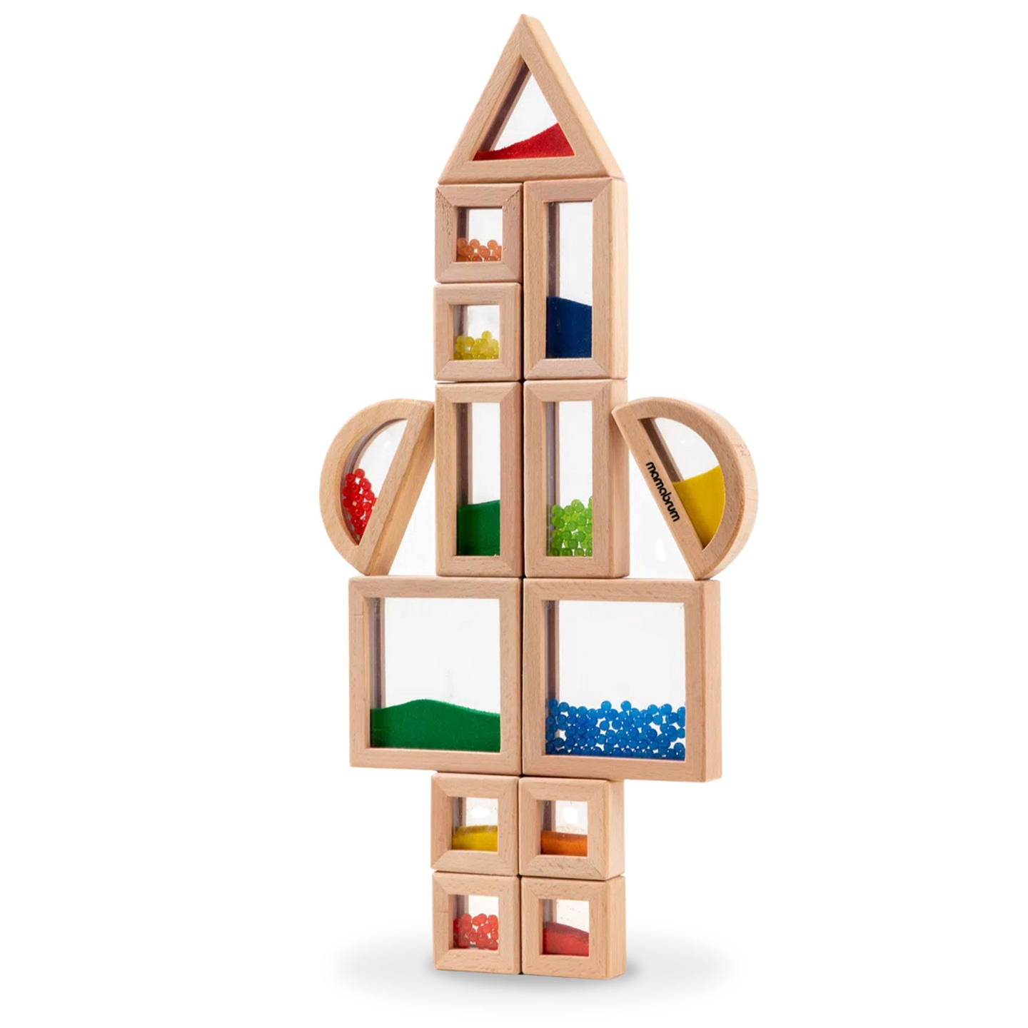 Juego de bloques sensoriales de madera con diferentes rellenos - 15 piezas