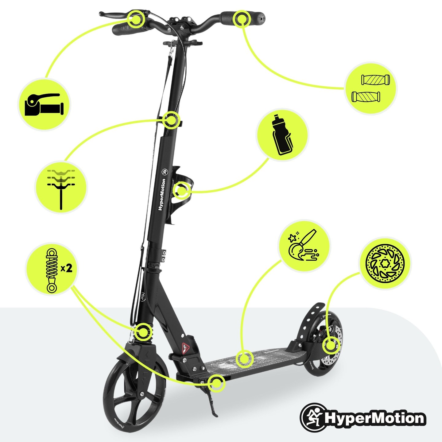 Scooter de dos ruedas para jóvenes adultos - con amortiguador - HyperMotion Skyline - negro, aluminio - 100kg