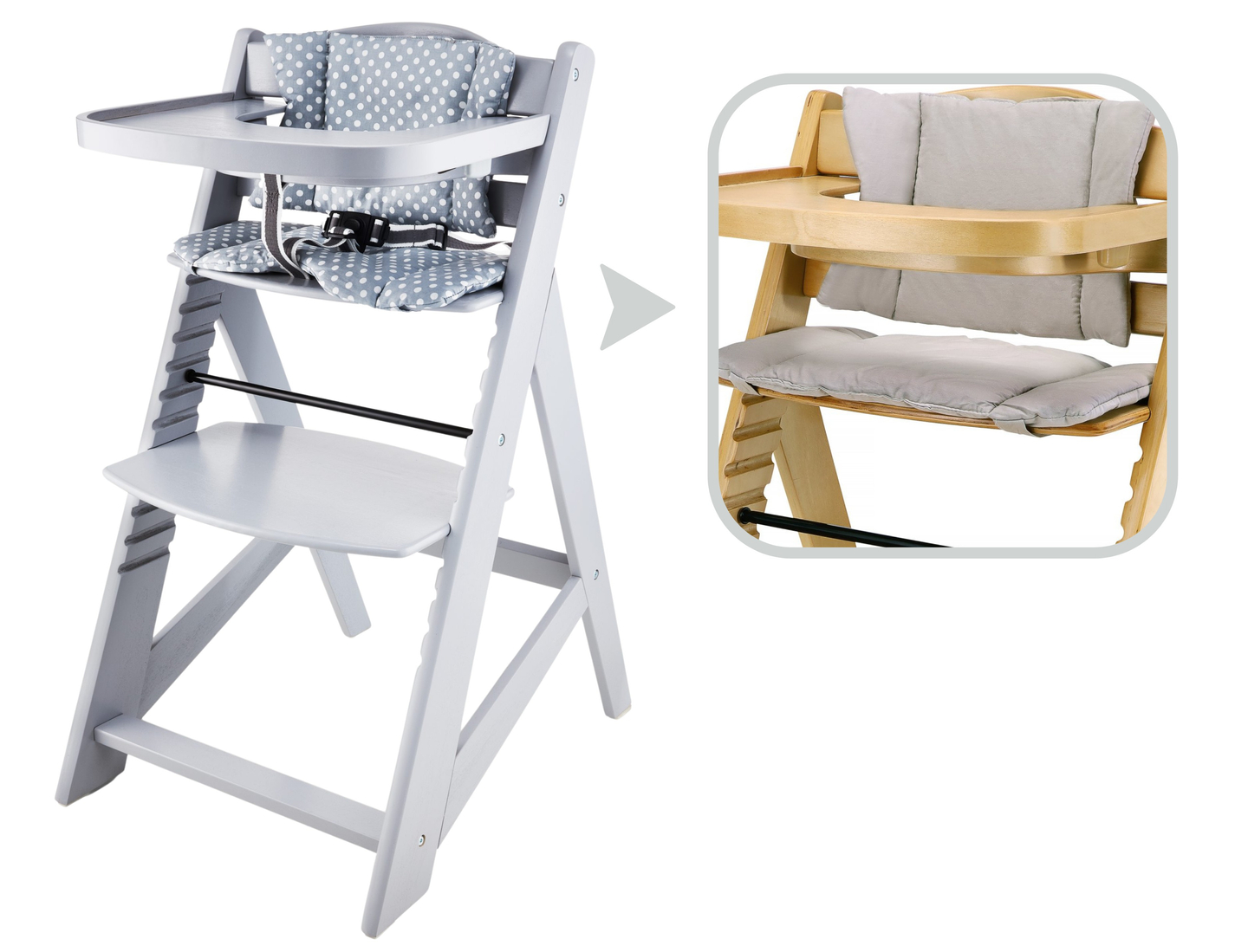 Moby-System WOODY Silla de alimentación de madera - color gris