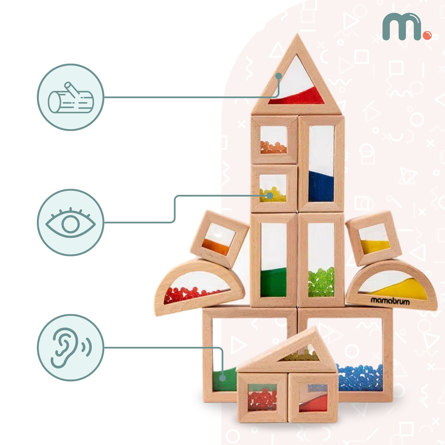 Juego de bloques sensoriales de madera con diferentes rellenos - 15 piezas