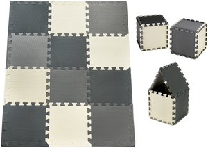 Puzzle de espuma 12 uds. - tapete educativo de espuma 120 x 90 x 1,2 cm con borde - gris