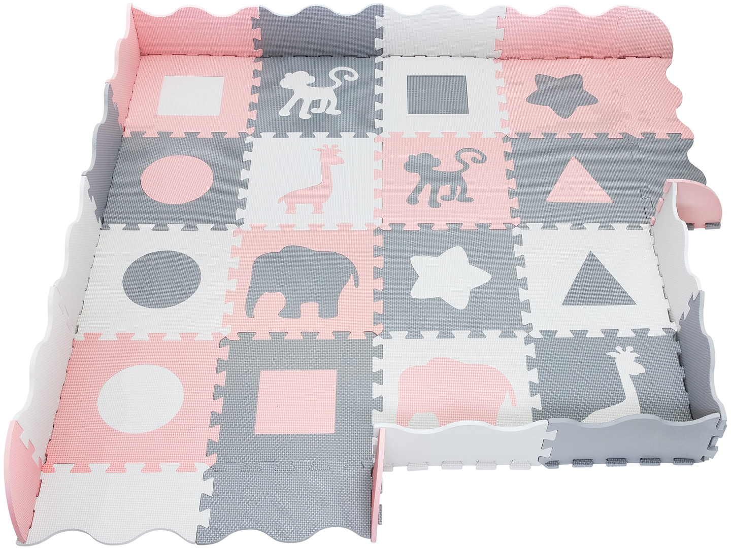 Alfombra rompecabezas de espuma XL 150 x 150 x 1 cm con borde - espuma EVA - rosa