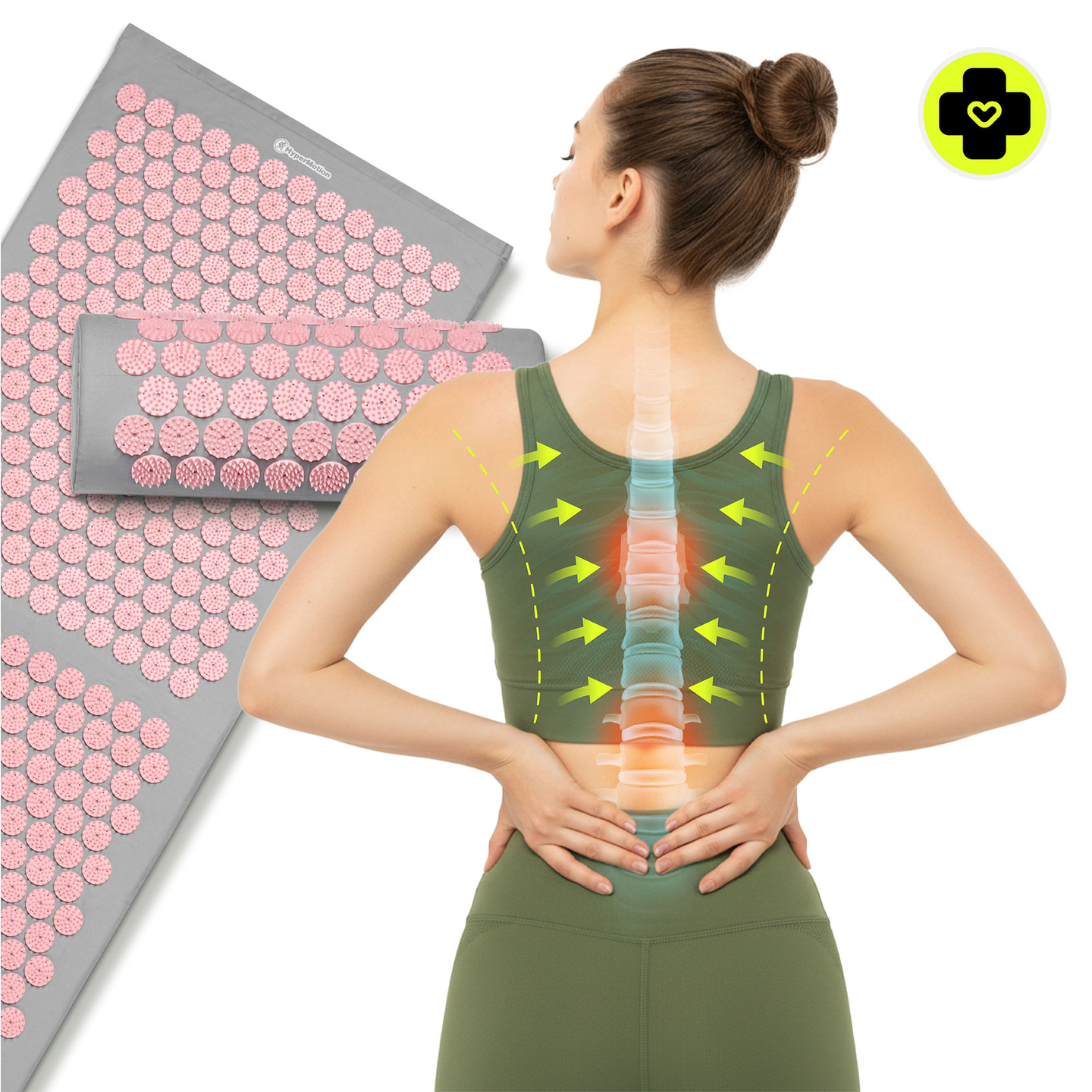 Esterilla de acupresión grande con almohada y funda - 130 cm HyperMotion gris y rosa