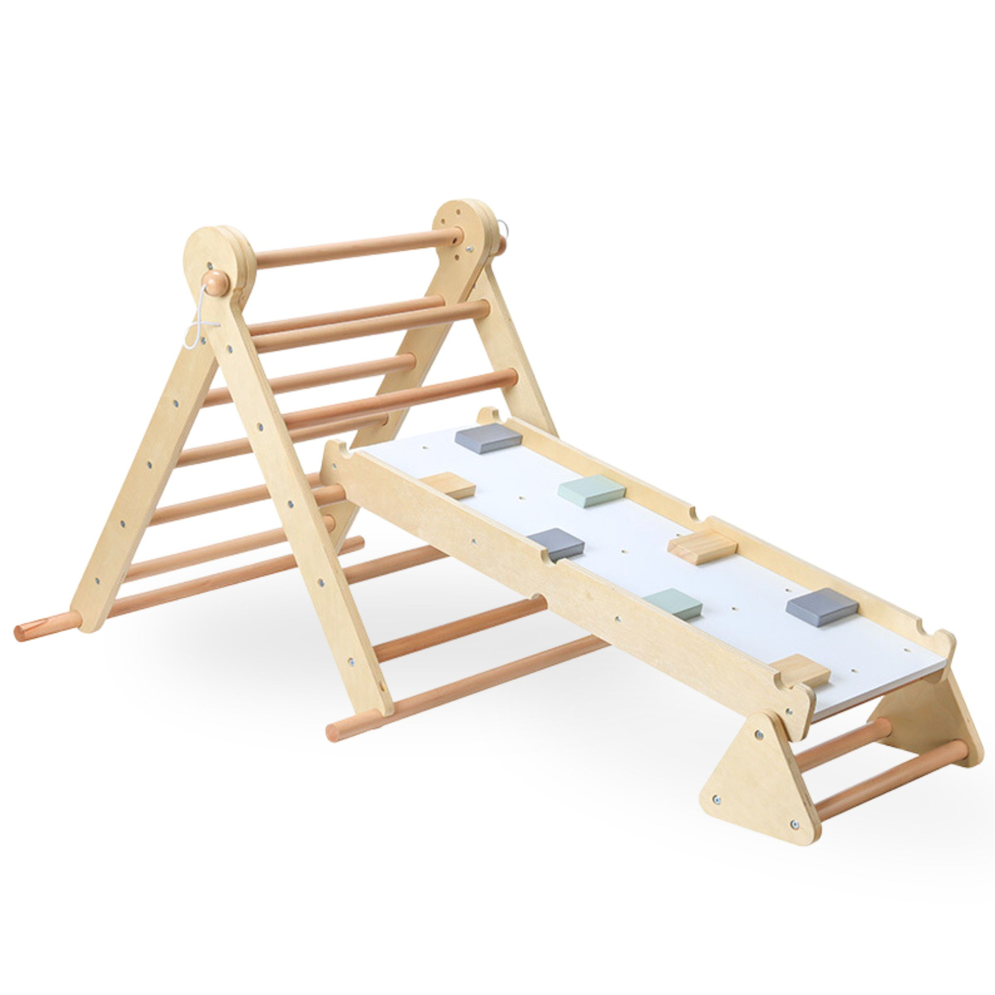 Parque infantil de madera para niños - escalera + rocódromo + barra de equilibrio - Triángulo de Pikler