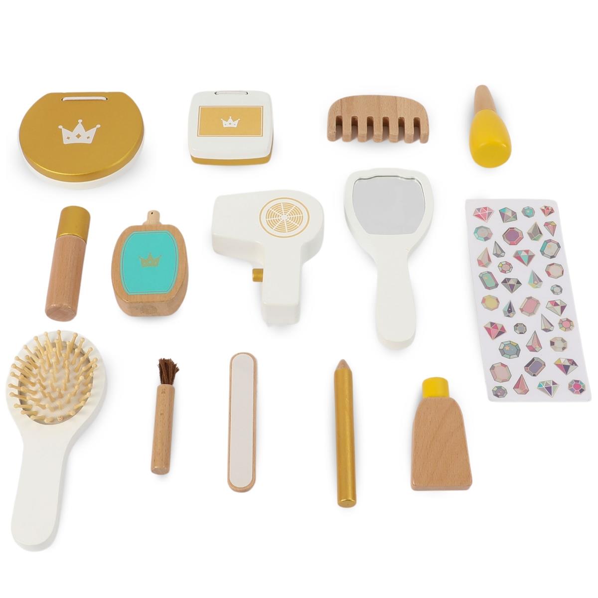 Set de maquillaje para niños - neceser de maquillaje + accesorios de madera, 15 artículos