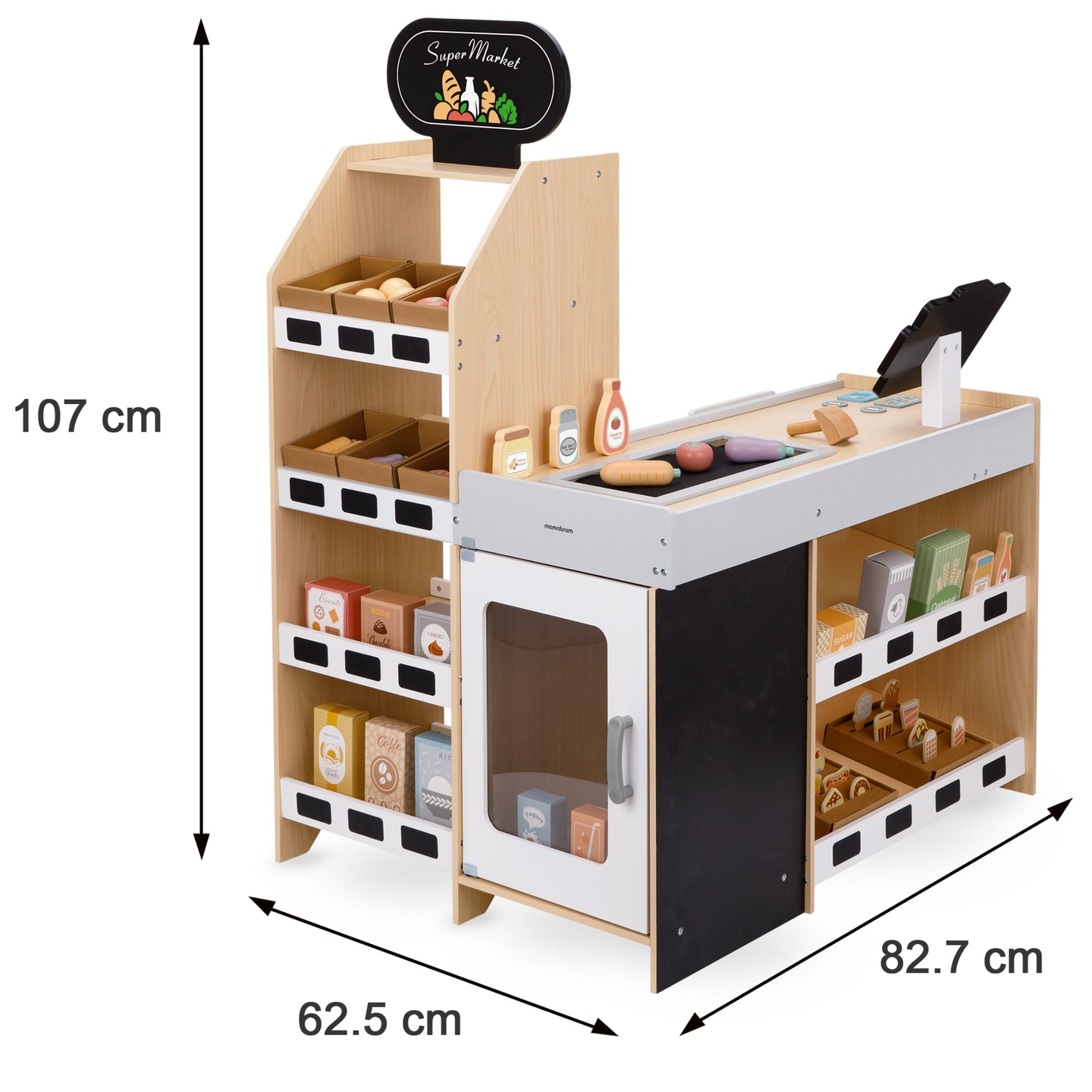 Mercado de verduras de madera - gran puesto XXL, tienda con caja registradora de juguete
